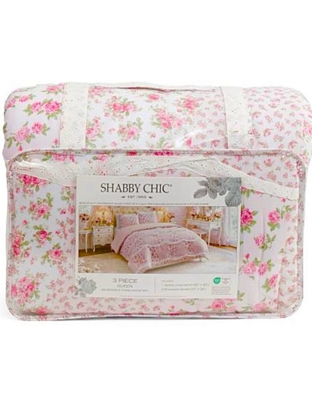 🆕- Shabby Chic 3 Piece Cottage Rose Reversible Comforter Set - Floral, Queen